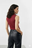 Sıfır Kollu 2'li Kadın Balıkçı Yaka Badi (Bordo-Siyah)
