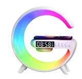 15W G Şekli LED Kablosuz Şarj Özellikli Hoparlör Renk Değiştirme Zamanlayıcı Çalar Saat Şarj Standı, Yatak Odası İçin Başucu Masa Lambası ve Hoparlör