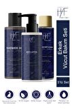 Erkek 3'lü Vücut Bakım Seti:Temizleyici Duş Jeli+Canlandırıcı Vücut Losyonu+İntim Temizleyici Sprey