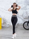 Siyah Beli Şeffaf Şerit Tasarımlı Toparlayıcı Spor Tayt