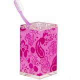 DİŞ FIRÇALIK PEMBE ÇİÇEKLİ AKRİLİK 6X6X12CM