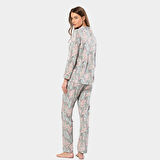 Türen Yaprak Desenli Uzun Kollu Gömlek Yaka Pijama Takımı 3394