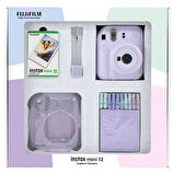 Fujifilm Instax Mini 12 10 Filmli Simli Pleksi Kılıf Mandal Kıskaçlı Resim Standlı Lila Fotoğraf Mak