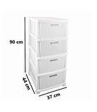 Omnipazar SRL-4002 Rattan Hasır Desen Plastik Komidin Mutfak Sebzelik 4 Katlı Beyaz