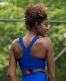 Saks Mavi Tül Detaylı Spor Büstiyer - Sporcu Sütyeni