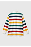 Erkek Çocuk Renkli Mix Göğsü Logolu Çizgi Desenli Uzun Kollu Polo Yaka Gömlek