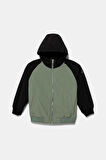 Erkek Çocuk Haki Kolu Logo Detaylı Astarlı Kapüşonlu Yağmurluk