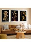 Gold Aynalı Pleksi Çerçeveli Beyaz Arka Planlı Mavi Modern Çiçek Mdf Tablo