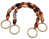 Çanta Aksesuar 42 cm Oval Taba-Bej  Boncuklu Çift Çanta Sapı Light Gold Metalli