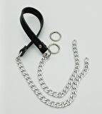 Çanta Aksesuar Suni Deri Dikişli Gümüş Zincirli Siyah Renk Çanta Sapı