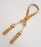 Çanta Aksesuar Hardal Renk 60x1.5 cm Gerçek Deri Çanta Sapı Light Gold Metalli