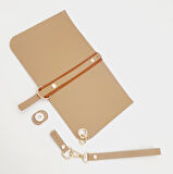 Çanta Aksesuar Suni Deri Abiye Cluch Çanta Seti Vizon Renk Light Gold Metalli