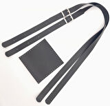 Çanta Aksesuar Suni Deri Cepli Ayarlanabilir Çift Saplı Çanta Seti Siyah Gümüş Metalli