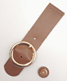 Çanta Aksesuar 23x5 cm Sütlü Kahve Renk Gerçek Deri Düz Çanta Kapağı Light Gold Metalli