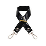 Çanta Aksesuar Rugan Deri 42x2.5 cm Kancalı Tek Çanta Sapı Siyah Renk Gümüş Metalli