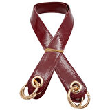 Çanta Aksesuar Parlak Rugan Deri Kuş Gözlü Çift Çanta Sapı Bordo Renk Light Gold Metalli