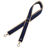 Nusrat Bilişim Çanta Aksesuar 120x3 cm Polyester Kolon Çanta Sapı Lacivert Renk Bej Şeritli Light Gold Metalli