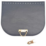 Çanta Aksesuar 24x19 cm Suni Deri Lacivert Renk Zincirli Kilitli Kapak Light Gold Metalli