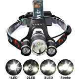 Boruit T6 Kafa Feneri 5000 Lumens 3Xcree Xm-T6+2R5 Lamba Led Kamp Lambası