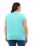 Kadın Büyük Beden V Yaka Basic Kısa Kollu Mint T-Shirt
