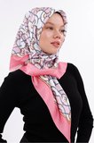 Zincir Desenli Pudra Pembe Şifon Saten Eşarp - 100x100 cm