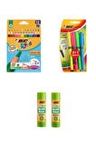 Bic Evolution Üçgen Jumbo Kuru Boya 12'li-bic Fosforlu Kalem Tip 4 Lü-bic 36 Gr Stick 3'lü Okul Seti