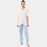 Empirme Düğmeli Battal Kısa Kollu Pijama Takım 3370/Mavi