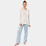 Empirme Patlı Battal Uzun Kollu Pijama Takım 3366/Mavi