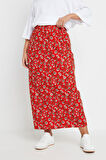 Büyük Beden Beli Lastikli Uzun Kesim Çiçek Desenli Cepsiz Etek 303898