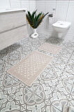 2'li  Banyo Paspası Yıldız Desen Pamuklu Kaymaz Taban Dikdörtgen Banyo Paspası 56x97/56x47