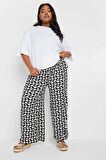 Büyük Beden Beli Lastikli Bol Paça Kalp Desenli Cepli Pantolon 303492