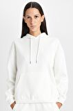 DeFacto Relax Fit Kapüşonlu Kanguru Cepli Kalın Basic Düz Sweatshirt W1240AZ24WNER105