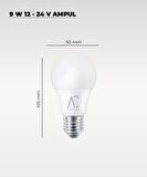 9W 12-24V  Ampul 6500K - Beyaz Işık - E-27 Duy