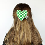 Woodycord El Yapımı Pofuduk Yeşil Beyaz Damalı Otomatik Kalp Toka 