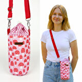 Woodycord Pembe Mantar Pötikare Desenli Büzgülü El Yapımı Termos ve Matara Kılıfı