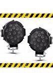 Off Road Projektör Metal Kapak Beyaz Işık 17 Led Yuvarlak 18 Cm Siyah Çerçeve 2 Adet