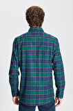 Slim Fit Dar Kesim Düğmeli Yaka %100 Pamuk Ekose Desenli Flanel Oduncu Gömlek