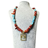 Uretti - Özlem 9422 6428 El Yapımı Turkuaz ve Mercan Doğal Taş Kolye