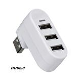 Valkyrie 3 Portlu USB 2.0 Hub Döner Kafalı Splitter Hub Adaptör Beyaz