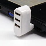 Valkyrie 3 Portlu USB 2.0 Hub Döner Kafalı Splitter Hub Adaptör Beyaz