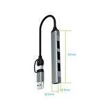 Valkyrie mAcbook Uyumlu Type-C & USB Çiftli 4port USB 3.0 Splitter 5 Gbps Çevirici Hub Adaptör