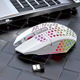 Valkyrie Sessiz Tuşlu Wireless 2.4G 8 Button RGB LED Gaming Mouse - Silent Button - One Click Desktop Beyaz
