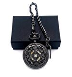 Valkyrie Vintage Kutulu Köstekli Kurmalı Mekanik Chrome İskelet Saat - Hediyelik Cep Saati - Retro