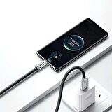 Valkyrie 6A Type-C Bakır Döşemeli Sıvı Silikon USB Data Hızlı Şarj Kablosu - Katlanmaz Kırılmaz Dayanıklı Uzun Ömürlü - 1 metre Siyah