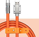 Valkyrie 6A Type-C Bakır Döşemeli Sıvı Silikon USB Data Hızlı Şarj Kablosu - Katlanmaz Kırılmaz Dayanıklı Uzun Ömürlü - 1 metre Turuncu