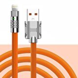 Valkyrie 6A Ios Apple Lightning Sıvı Silikon Data Hızlı Şarj Kablosu - Bakır Döşeme - Katlanmaz Kırılmaz Dayanıklı Kablo Turuncu
