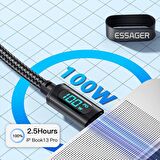 Valkyrie 100w 5A Type-c To Type-c  Hızlı Data şarj Kablosu Dijital Ekran 100cm