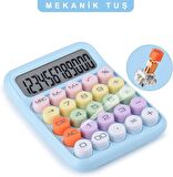 Valkyrie Renkli Çok Şirin 12 Hane Mekanik Hesap Makinesi Büyük Ekranlı 4 Fonksiyonlu Ev Ofis Okul Mavi