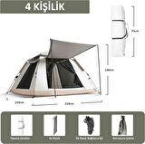 Vaikyrie 4 Kişilik Tenteli Kamp Çadırı Tam Otomatik 210x210x140cm Kolay Kurulum