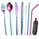 Valkyrie 8 Parça Çantalı Yolculuk Çatal Bıçak Kaşık Pipet Chopstick Seti Kamp Okul Ofis Tatil Paslanmaz Çelik Renkli